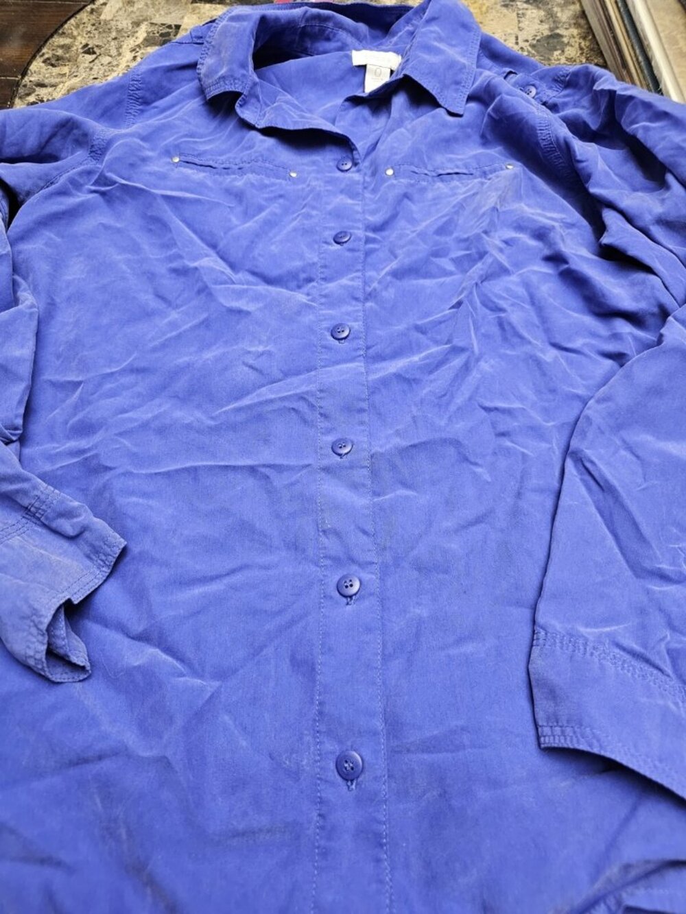 Chico's Blue Button Down Blouse Shirt Women's Size 0 US XS Long Sleeve